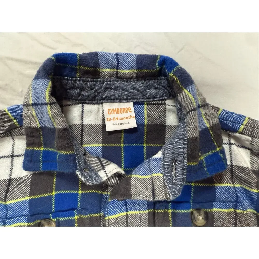 Gymboree Toddler‎ Size 18-24 Months Button Up Shirt Blue Black White Long Sleeve